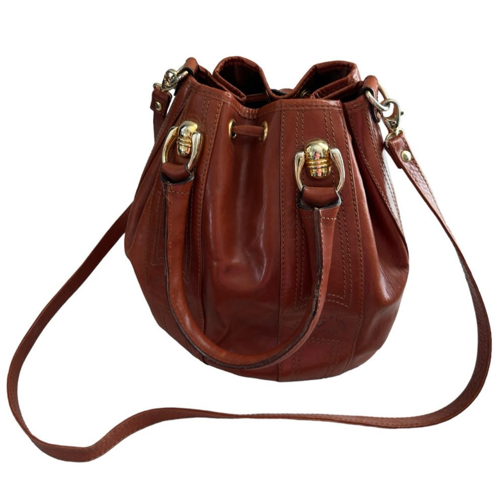 Marco Valentino Vintage Brown Leather Drawstring Bucket Bag